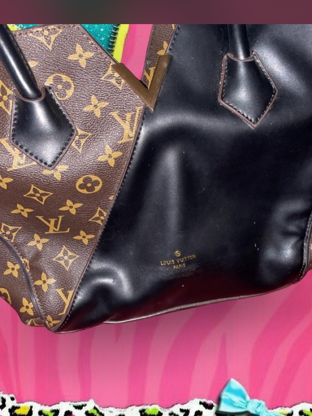 Louis Vuitton Brown Monogram & Black Leather Tote - Picture 2 of 7